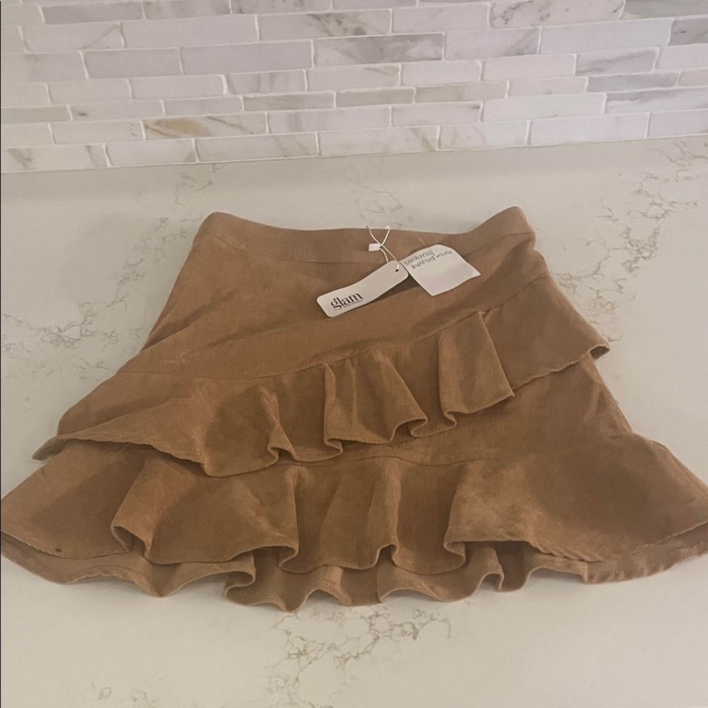 Glam Tan Ruffled Mini Skirt